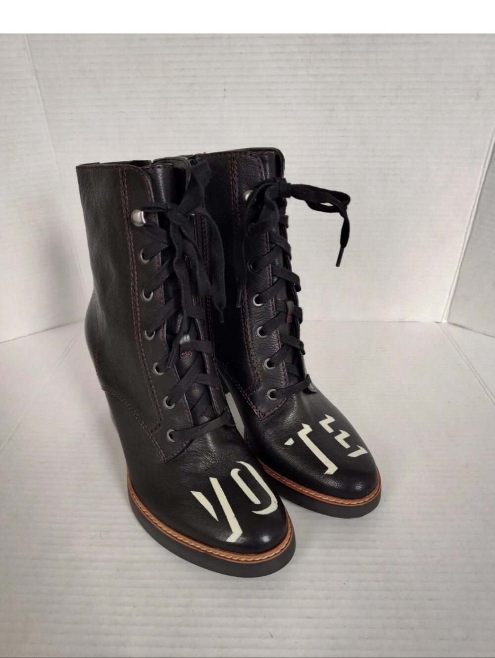 Naturalizer Black Leather Boots "VOTE" Spell out Political Size 10 Rare